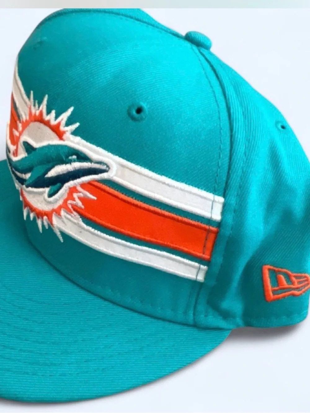 New Era Teal Orange White Miami Dolphins Stripe Snapback Hat
